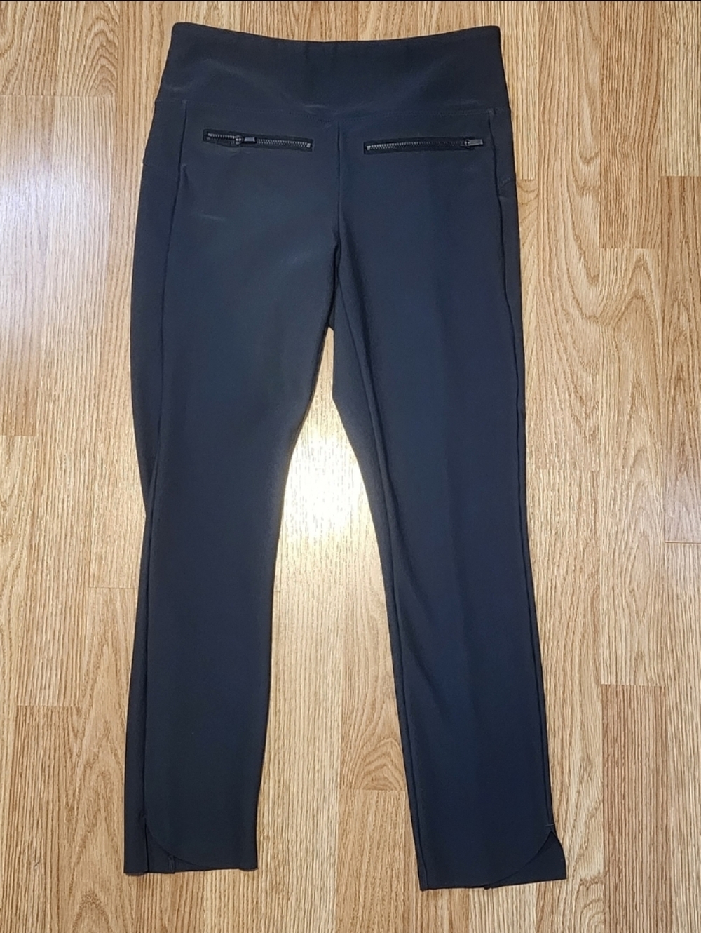 ATHLETA Womens Black Raw Hem Front Zip Mid-Rise Size Small Pull On Leggings